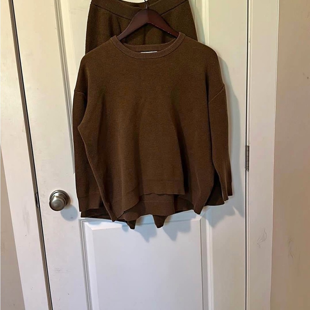 Brown Sweater and Wide Pant Set-Moussy Japan